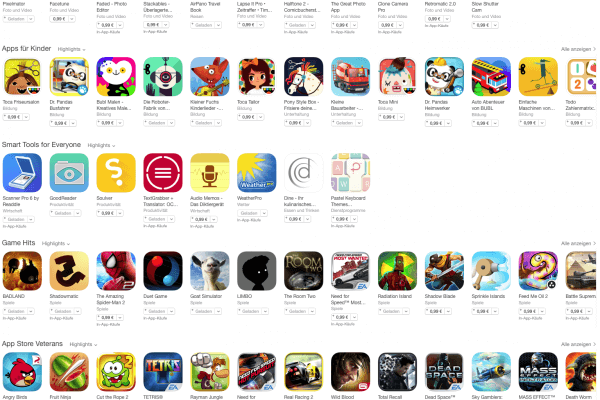 100 Apps und Games für je 99 Cent im App Store