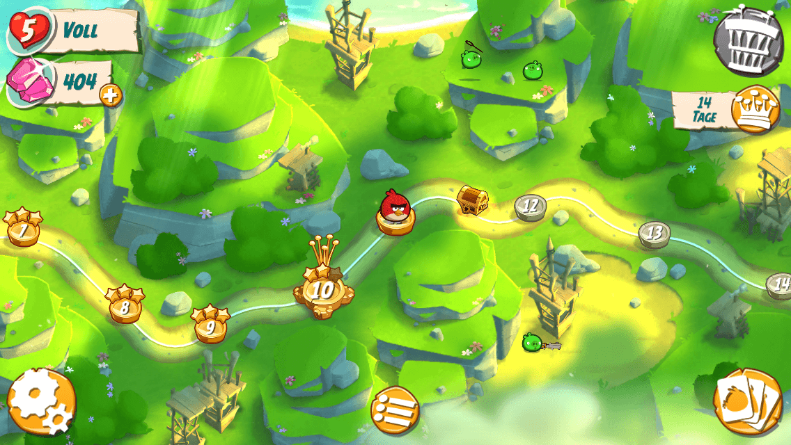In jedem fünften Level gibt es einen Zwischenboss, den es zu besiegen gilt (Angry Birds 2).