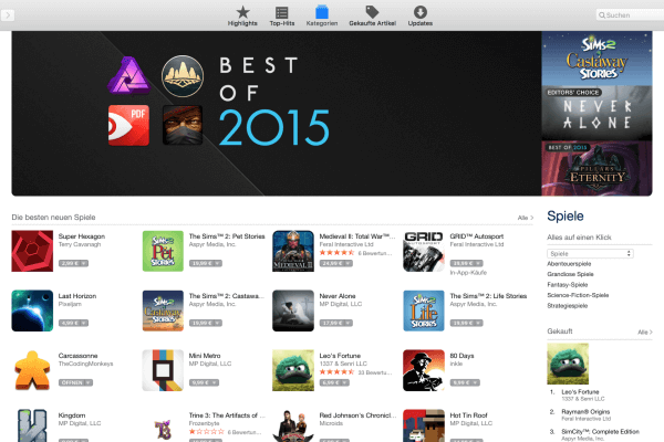 Der Mac App Store bietet neben Anwendungsprogrammen auch viele tolle Mac-Spiele