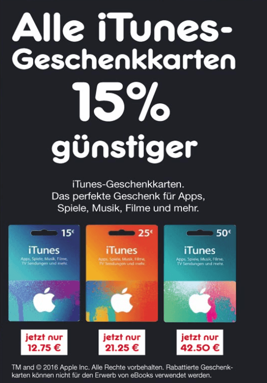 iTunes-Guthabenkarten im Angebot bei Netto Marken-Discount (Screenshot des Werbeprospekts)