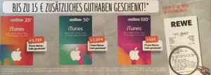 iTunes-Karten in der Zeit vom 23.10.2017 bis zum 28.10.2017 bei Rewe im Angebot (Foto vom Werbeprospekt)